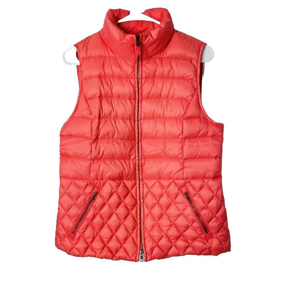 Talbots Down Quilted Puffer Vest Sz M Salmon Pink Womens Sleeveless Zip Pockets - Picture 1 of 11